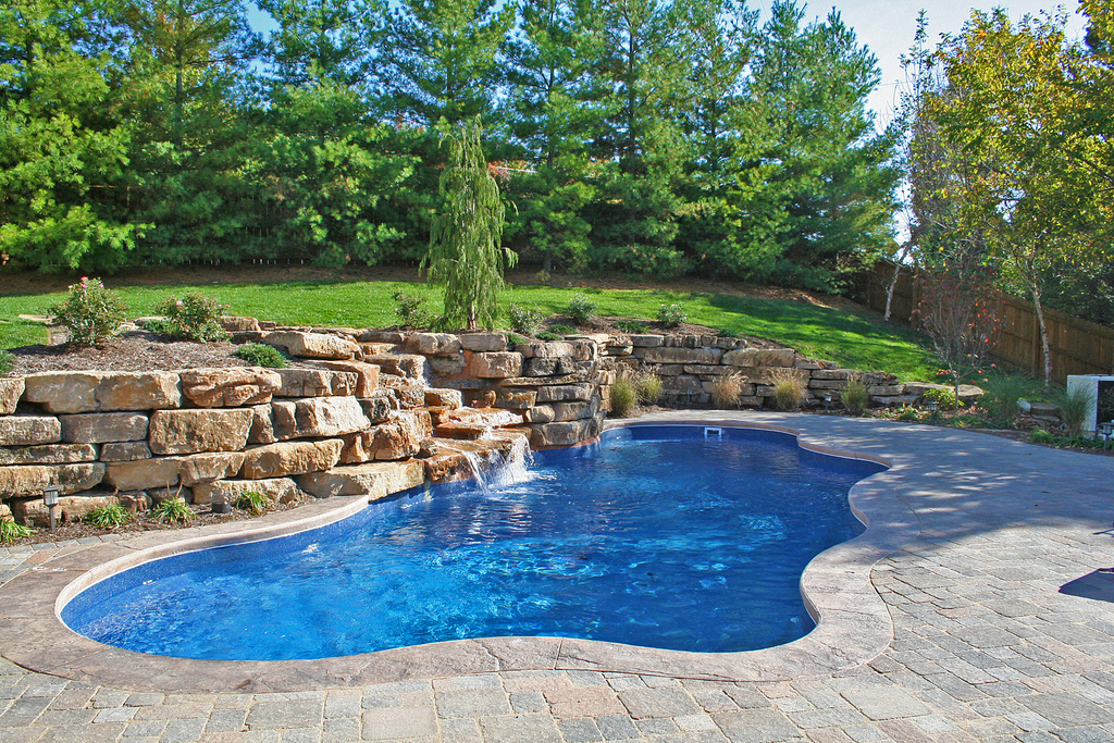 Image of Free-form In-ground Fibarglass Pool with Rock Formation in Toronto & the GTA